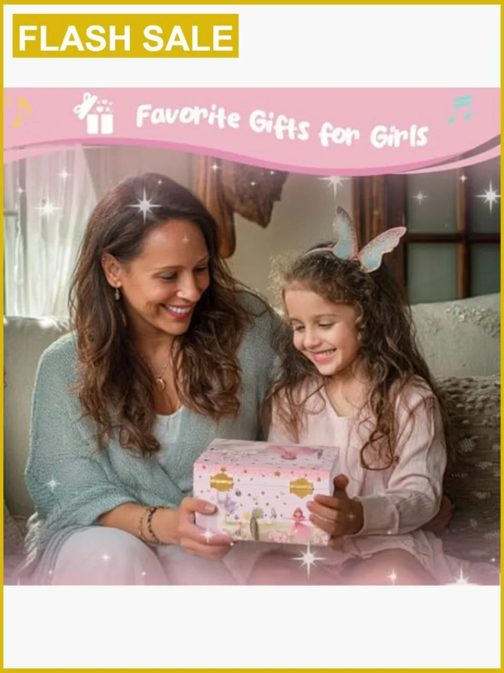 Musical Jewelry Box with Spinning Princess Doll, Kids Storage for Rings